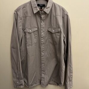 Forever 21 Tan Shirt Large Pearl Snap Buttons Western Cotton Mens